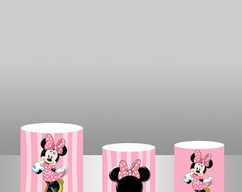 Pink Mickey Mouse Backdrop Cylinder Plinth Covers Elastic