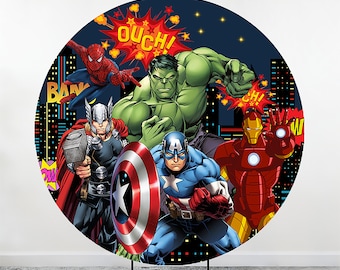 Cartoon Comic Avengers Backdrop for Kids Birthday Party Banner Superheros Spiderman Hulk Background