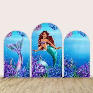 Undersea Mermaid Chiara Arch Cover Backdrop for Birthday Party Decoration Black Ariel Princess Arched Wall Background