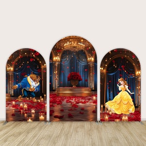 Cartoon Princess Beauty and beast Birthday Party Decoration Arch Backdrop Cover,Princess Belle  Arch Wall,Girls Baby Shower Party Banner