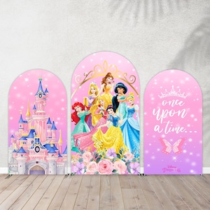 Copertura per fondale ad arco del castello della principessa, decorazioni per feste di compleanno per bambine, pannelli da parete ad arco della principessa Cenerentola Belle, striscione per baby shower per bambini