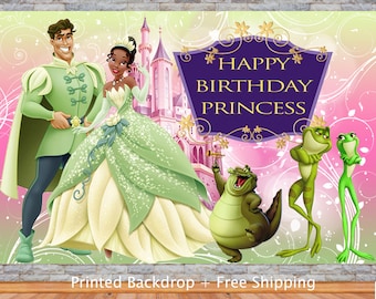 Custom Princess Tiana and the Frog Backdrop Cartoon Castle Princess Girl Birthday Photography Background Banner