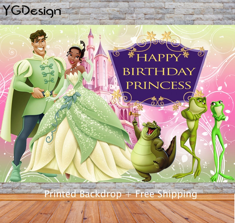 Custom Princess Tiana and the Frog Backdrop Cartoon Castle Princess Girl Birthday Photography Background Banner