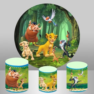 Cartoon Lion King Ronde Achtergrond, Custom Baby Jongen Verjaardagsfeestje Decoratie Banner Bos Jungle safari Achtergrond Fotostudio;