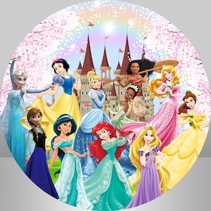 Castle Princess Round Backdrop,Custom Children Birthday Party Decoration Banner Jasmine elsa Background Photo Studio