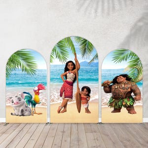 Moana Birthday Arch Backdrop Cover for Girls, Summer Beach Ocean Maui Baby Moana Arched Wall Panels Banner, Baby Shower Photo Background