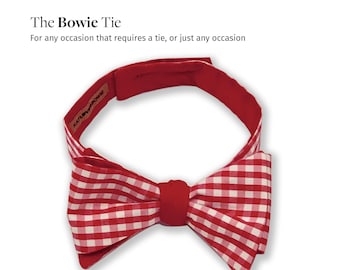 Dog Bow Tie / Upcycled / Handmade / Red and White Check / Silk and Cotton / Size Small