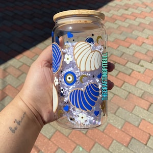 Evil Eye Concha Cafecito y Chisme 16oz Glass Can Cup | Mal de Ojo Conchas