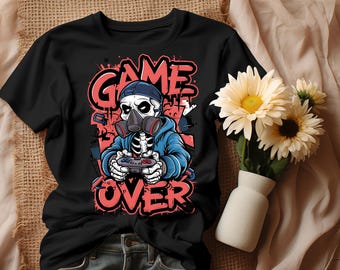 Game Over Sublimation PNG,Sublimation Design, Urban Graphics, Digital Gamer, Gaming Lover,Streetwear Art For T-shirt,Transparent background,