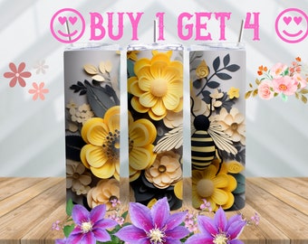 3D Flower Bee Honeycomb 20 oz Skinny Tumbler Sublimation Design, Instant Digital Download PNG, Straight Tumbler Wrap
