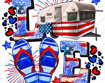 Love Camping 4th of July PNG, American Flag Camper, Independence Day (Digital Download)