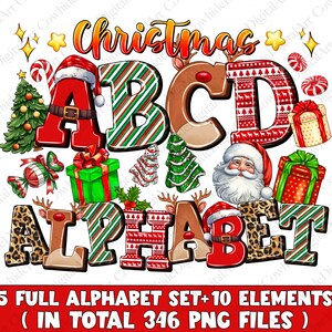 Christmas Doodle Alphabet PNG Bundle, Sublimation Design (Digital Download)