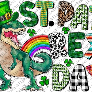 St. Pat Rex Day Png, St. Patricks Day Png, Rex Png, Lucky Png, Lucky Rex Png, Dinosaur, Sublimation Designs, Digital Art, Lucky Dinosaur Png
