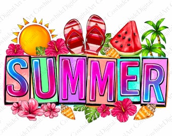 Summer Vibes PNG: Palm Trees, Watermelon Sublimation Design (Digital Download)