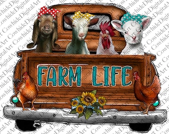 Farm Truck PNG: Animals, Sunflower, Bandana Design (Digital Download)