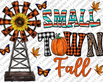 Small Town Fall PNG: Western Sublimation Design (Digital Download)