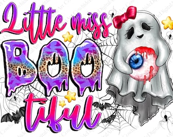 Little Miss Bootiful Ghost Halloween PNG, Sublimation Design (Digital Download)
