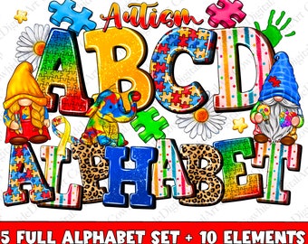 Autism Awareness Alphabet PNG Bundle, Doodle Letters Clip Art (Digital Download)
