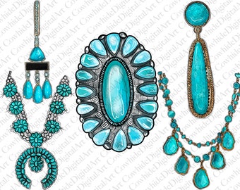 Turquoise Jewelry PNG: Earring & Necklace Sublimation Designs (Digital Download)