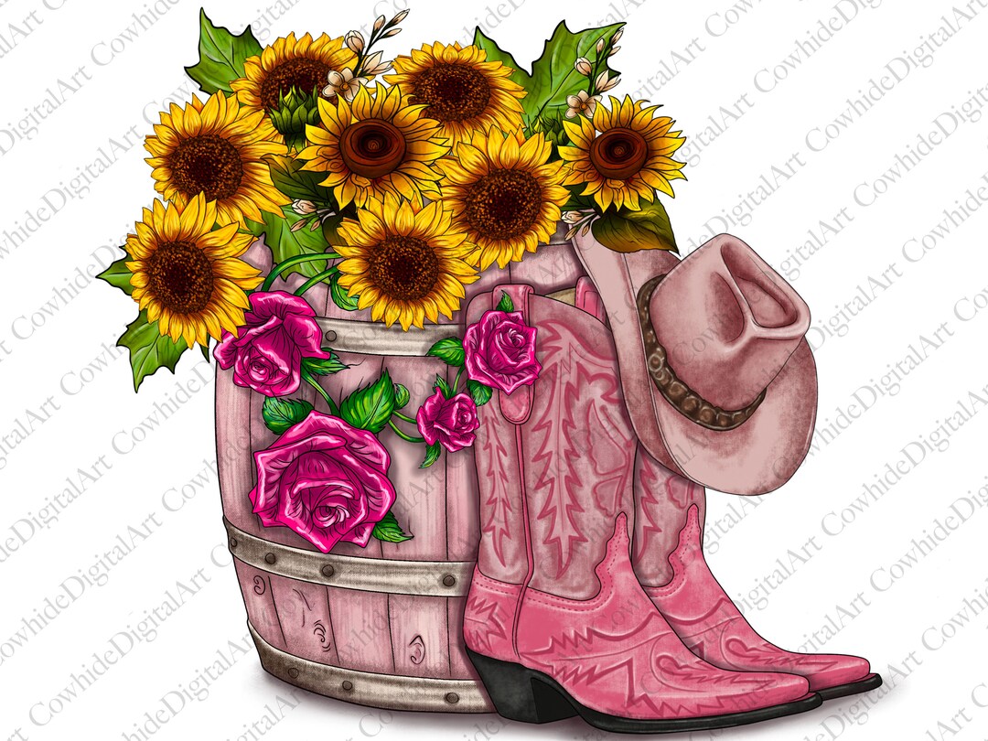 Valentine's Day Boots Cowgirl Hat and Roses Png Sublimation Design ...