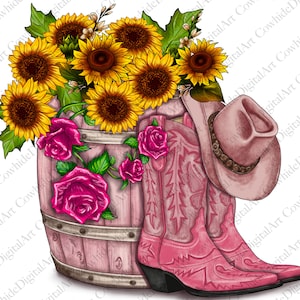 Valentine&#39;s Day Boots Cowgirl Hat And Roses Png Sublimation Design, Valentines Day Boots Png, Western Valentines Day Png, Digital Downloads
