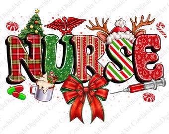 Christmas Nurse Design, Holiday Sublimation PNG (Digital Download)
