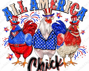 Patriotic Chicken PNG, American 4th of July, Sublimation Design (Digital Download)