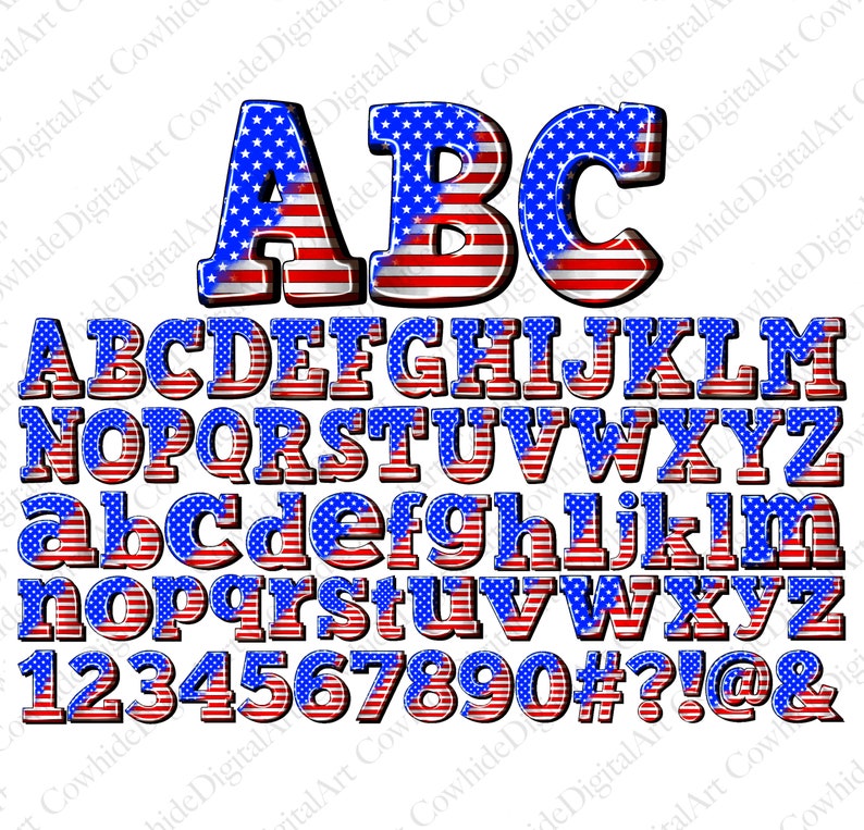 Patriotic Alphabet PNG Bundle, 4th of July Doodle Letters (digital ...