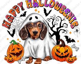 Dachshund Ghost PNG, Happy Halloweenie Dog Sublimation (Digital Download)
