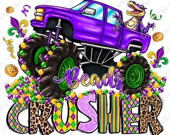 Mardi Gras Monster Truck PNG, Beads Crusher Design (Digital Download)