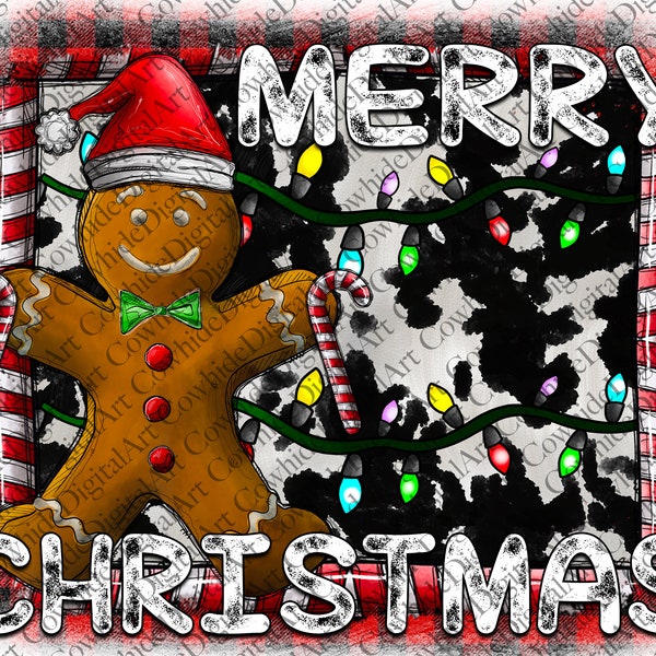 Merry Christmas Gingerbread  PNG, Cowhide PNG, Merry Christmas PNG, Christmas Png, Sublimation Design, Digital Download,Hand Drawng, Candy