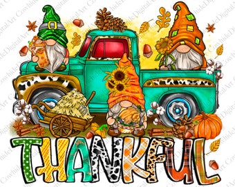 Fall Gnomes Truck PNG, Thankful Sublimation Design (Digital Download)