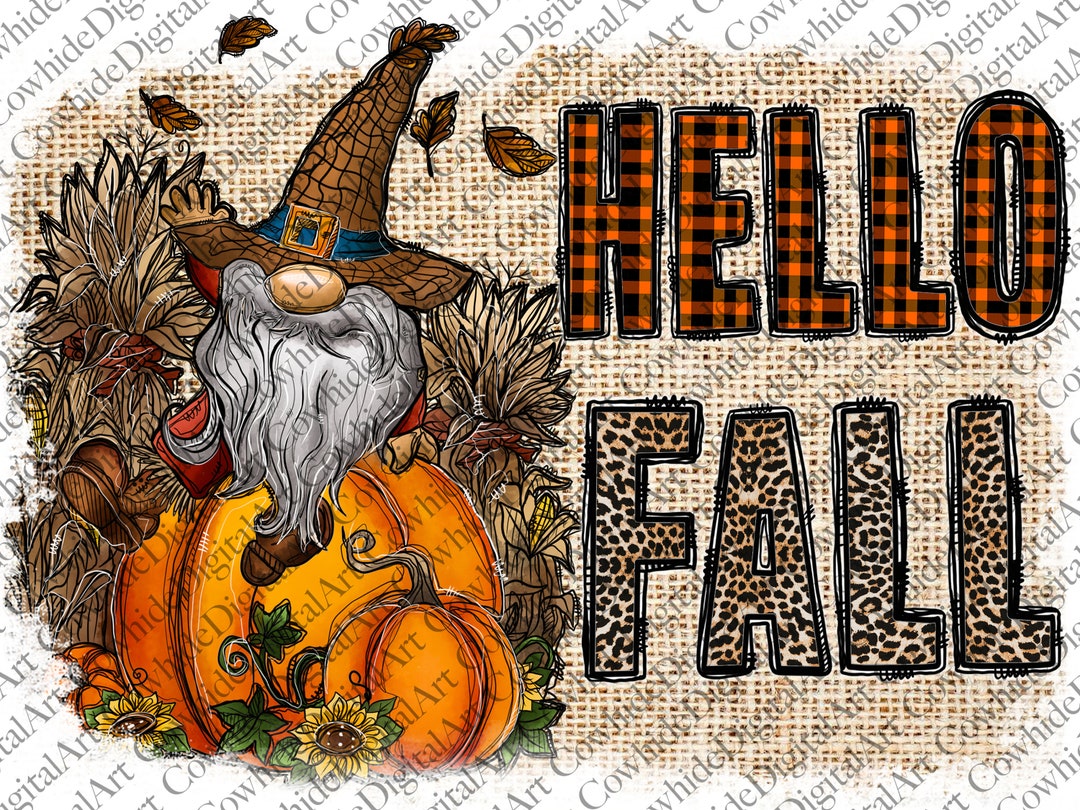 Hello Fall Gnome PNG: Leopard Pumpkin Sublimation Design (digital ...
