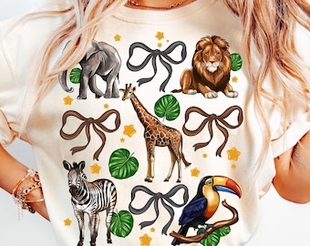 Zoo Animal Coquette Bow PNG, Safari Sublimation Design (Digital Download)