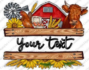 Customize Farm Name PNG: Cow, Sunflower, Western Design (Digital Download)