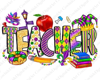Mardi Gras Teacher PNG, Sublimation Design (Digital Download)