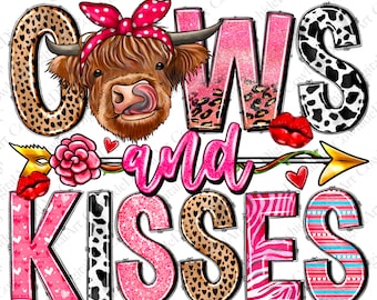 Vaca para el Día de San Valentín en formato PNG, diseño de besos para sublimación (descarga digital)