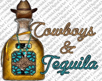 Cowboys and Tequila PNG: Design western con pelle di mucca (Download digitale)
