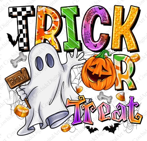 Trick or treat png sublimation design download, Happy Halloween png, Halloween png, spooky vibes png, sublimate designs download