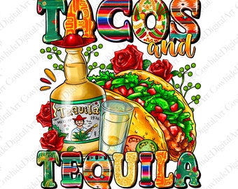 Tacos e Tequila PNG, Design de Festa Mexicana (Download Digital)