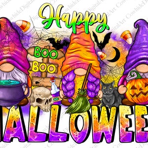 Happy Halloween gnomes png sublimation design download, Happy Halloween png,spooky season png, trick or treat png,sublimate designs download