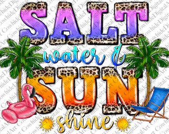 Imagen PNG de agua salada y sol: Diseño de sublimación para vacaciones en la playa (descarga digital)