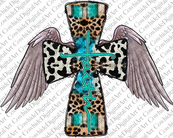 Cruz de la Fe Occidental con Alas: Girasol Leopardo PNG (Descarga Digital)