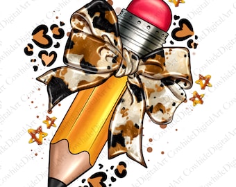 Teacher Pencil PNG, Pink Bow, Coquette Sublimation Design (Digital Download)