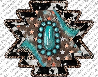 Aztec Turquoise Cowhide Design: Western Sublimation (Digital Download)