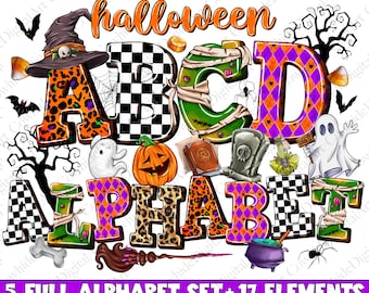Halloween Doodle Alphabet PNG Bundle, gruselige Buchstaben (Digitaler Download)