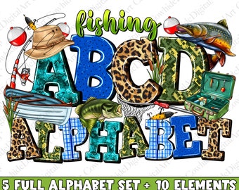 Fishing Alphabet PNG Bundle, Sublimation Design (Digital Download)