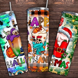 Happy Hallothanksmas 20oz Tumbler PNG Design, Christmas Png, Halloween Png, Thanksgiving Png, Coffee Tumbler Png, Drink Png,Digital Download