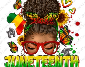 Afro Messy Bun Juneteenth PNG, Black Woman Sublimate Design (Digital Download)