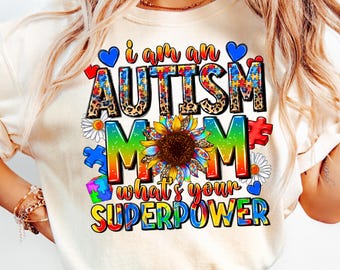 Immagine PNG "Superpotere della mamma di un bambino autistico", design per sublimazione (download digitale)